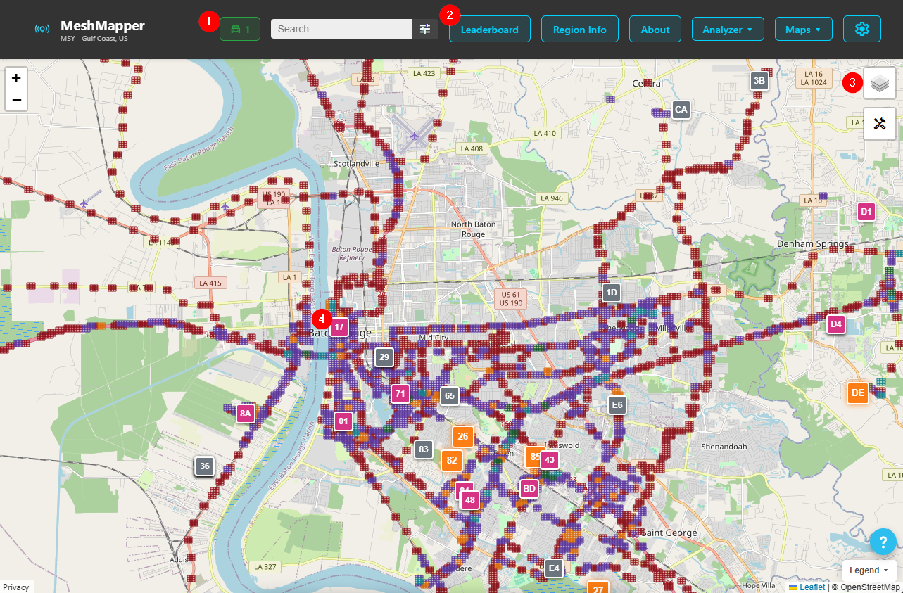 Screenshot of meshmapper website features