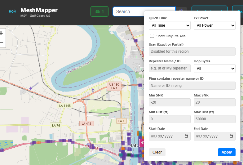 Screenshot of meshmapper website features