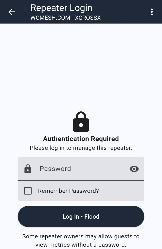 Screenshot of Repeater Login screen